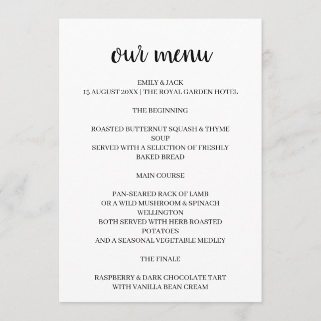 Modern Minimal Stylish Script Wedding Design Menu (Front)