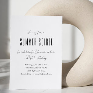 Modern Minimal Summer Soiree Birthday Party White Invitation