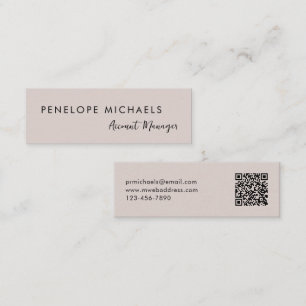 Modern Minimal Taupe QR Code Professional Mini Business Card