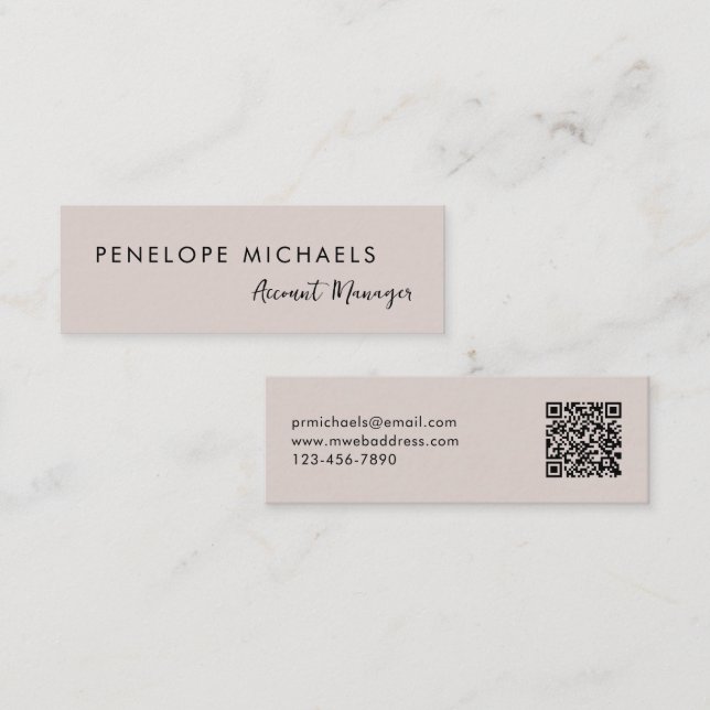 Modern Minimal Taupe QR Code Professional Mini Business Card (Front/Back)