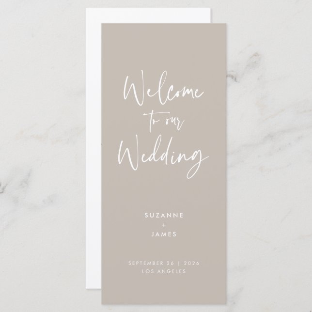 Modern Minimal Taupe Script Wedding Program (Front/Back)