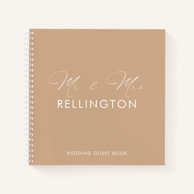 Modern Minimal Taupe Wedding Guest Book (Front)