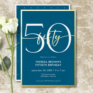 Modern Minimal Teal Fifty Script Birthday