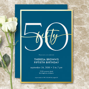 Modern Minimal Teal Fifty Script Birthday