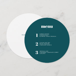 Modern Minimal Teal Green Round Circle Wedding Menu