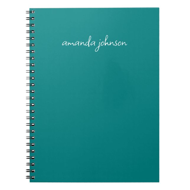 Modern Minimal Teal Monogram Add Full Name Notebook (Front)