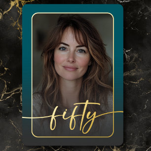 Modern Minimal Teal Photo Fiftieth Birthday