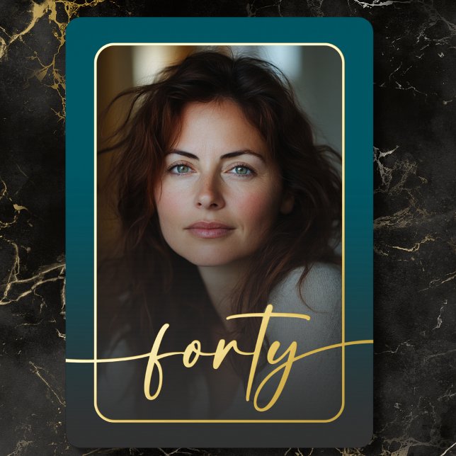 Modern Minimal Teal Photo Fortieth Birthday (Modern Minimal Teal Photo Fortieth Birthday Foil Invitation)