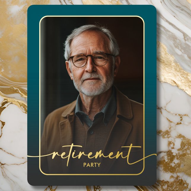 Modern Minimal Teal Photo Retirement Party (Modern Minimal Teal Photo Retirement Party Foil Invitation)