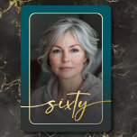 Modern Minimal Teal Photo Sixtieth Birthday<br><div class="desc">Celebrate in quiet, elegant style with this simple, modern sixtieth birthday party invitation—designed with a style that's all about you. Featuring your favourite photo in a rounded rectangle shape beneath a softly darkened overlay and edged in real foil. A real foil modern script "sixty" stretches across the front and captures...</div>