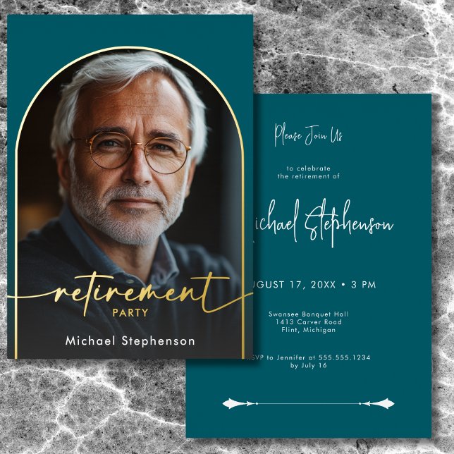 Modern Minimal Teal Retirement Party (Modern Minimal Teal Foil Retirement Party Foil Invitation)
