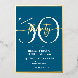 Modern Minimal Teal Thirty Script Birthday