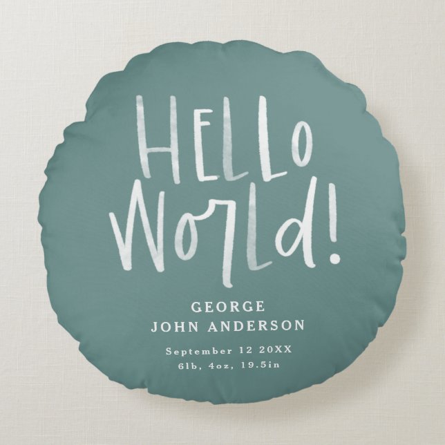Modern minimal teal typography photo baby round cushion (Front)