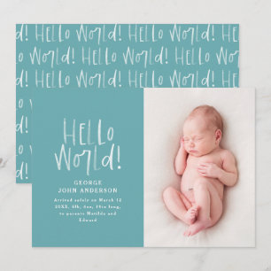 Modern minimal teal typography photo birth announcement