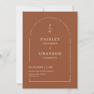 Modern Minimal Terracotta Arch QR Code Wedding Pho Invitation