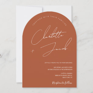 Modern minimal terracotta burn orange wedding invitation