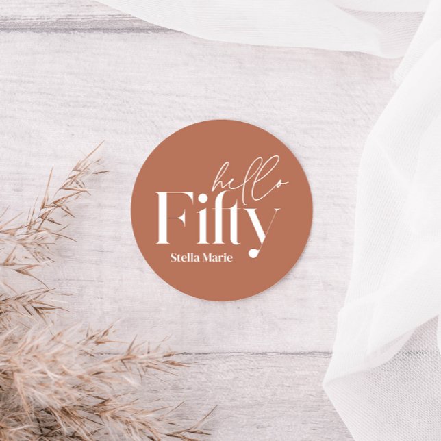 Modern minimal terracotta simple 50th birthday classic round sticker (Creator Uploaded)