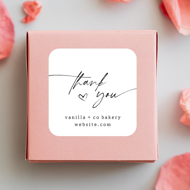 Modern Minimal Thank You Order Script Typography Square Sticker (Creator Uploaded)