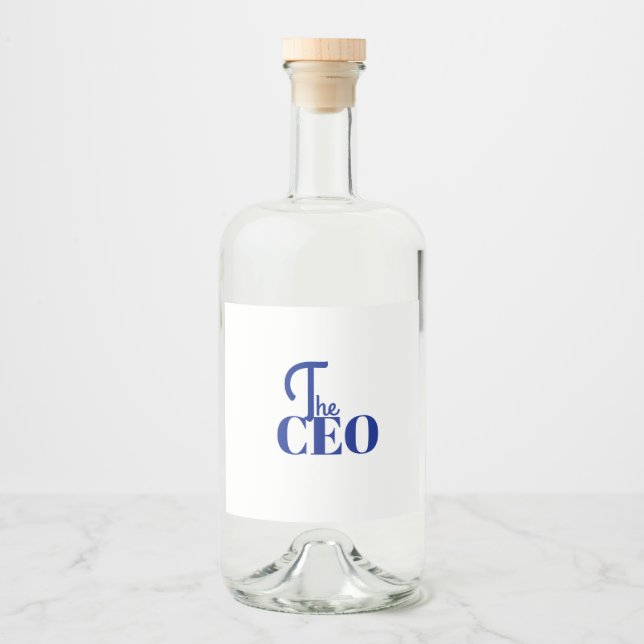 Modern Minimal The CEO Blue Liquor Bottle Label (Front)