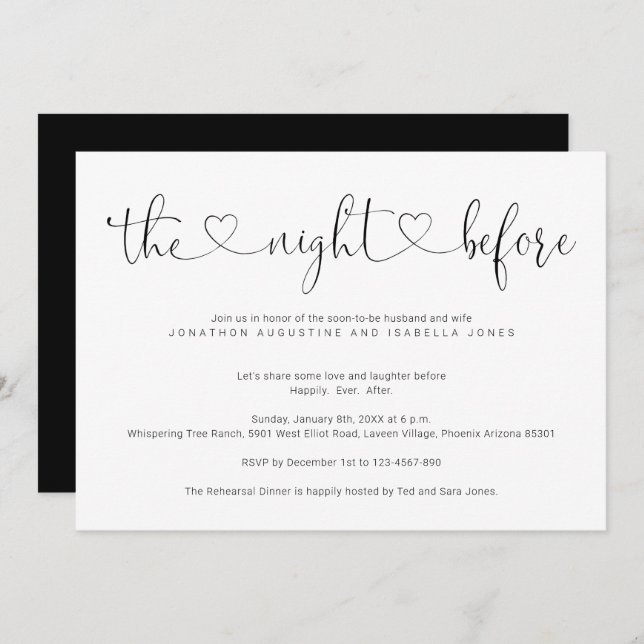 Modern Minimal The Night Before Rehearsal Dinner Invitation (Front/Back)