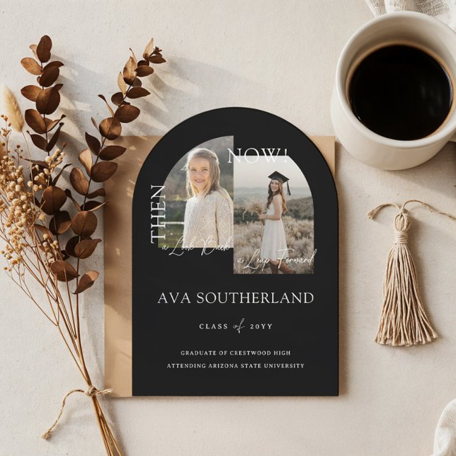 Modern Minimal Then & Now Graduation Party Photos Invitation (Modern Minimal Then & Now Graduation Party Photos Invitation)