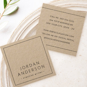 Modern minimal thin borders brown Kraft paper Square Business Card