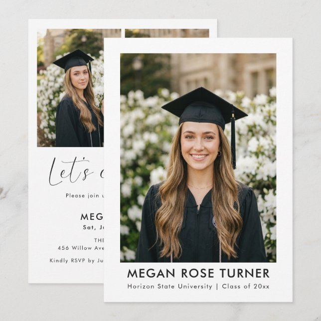 Modern Minimal Three Photo Graduation Party Invitation (Front/Back)
