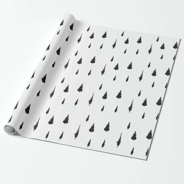 Modern Minimal Tree Pattern Black & White Wrapping Paper (Unrolled)