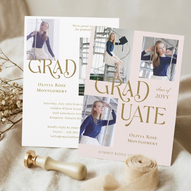 Modern Minimal Trendy Grad Photo Collage Graduate Announcement (Modern Minimal Trendy Grad Photo Collage Graduate Announcement)