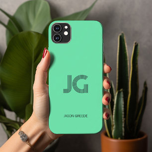 Modern Minimal, Trendy Mint Green Simple Monogram  iPhone 13 Pro Max Case