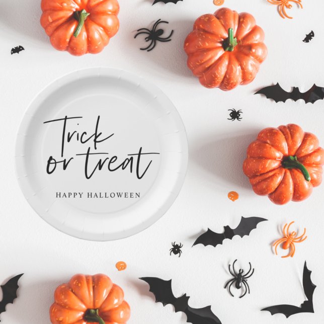 Modern Minimal Trick And Treat | Happy Halloween Paper Plate (Creator Uploaded)