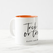 Modern Minimal Trick And Treat | Happy Halloween Two-Tone Coffee Mug (Front Left)