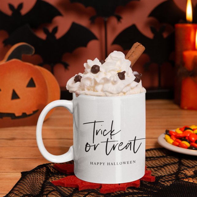 Modern Minimal Trick And Treat | Happy Halloween Two-Tone Coffee Mug
