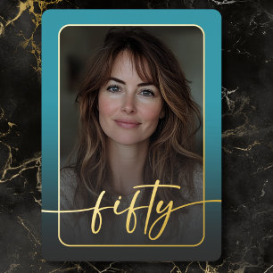 Modern Minimal Turquoise Photo Fiftieth Birthday