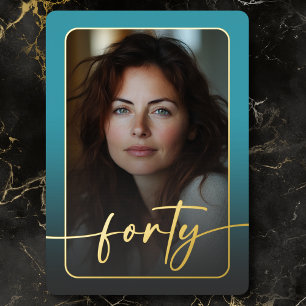 Modern Minimal Turquoise Photo Fortieth Birthday