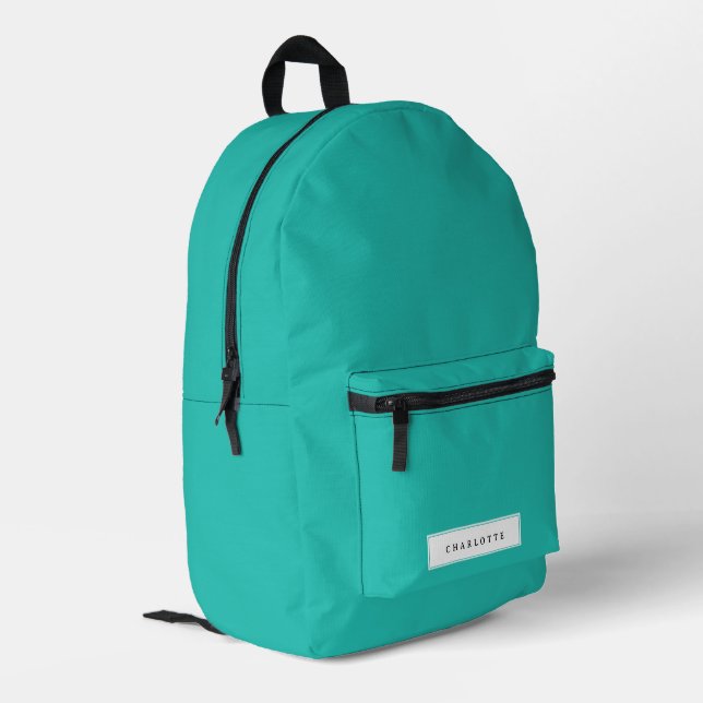 Modern Minimal Turquoise Solid Colour Custom Name Printed Backpack (Back Corner Left)