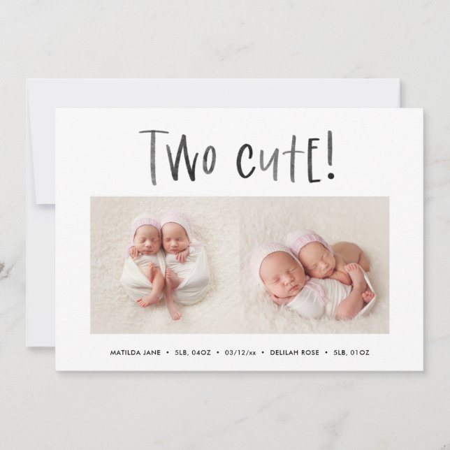Modern minimal twin photo birth announcement (Front)