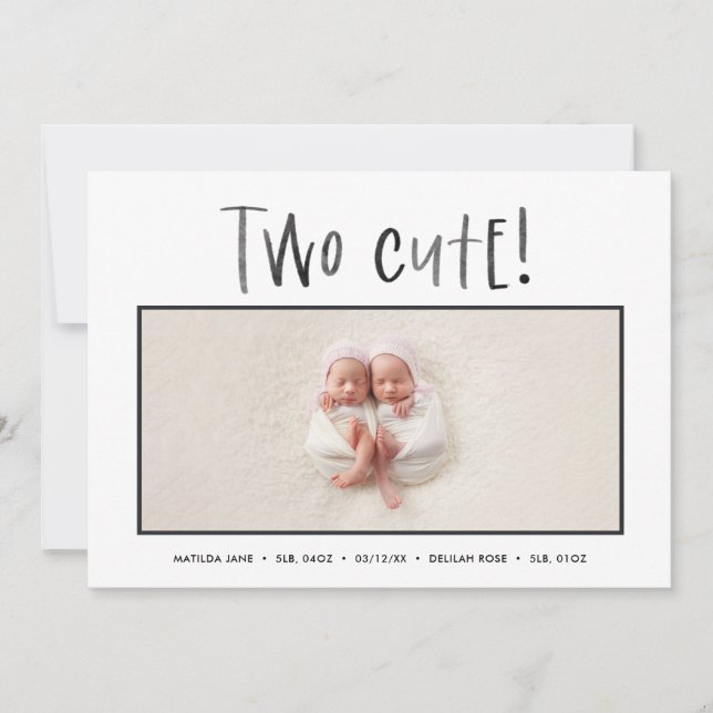Modern minimal twin photo birth announcement (Front)