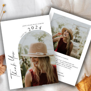 Modern Minimal Two Photo Calligraphy Graduation  Thank You Card