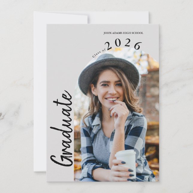 Modern Minimal Two Photo Graduation Party Invitation (Front)