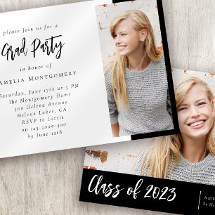 Modern Minimal Two Photo Graduation Party Invitation