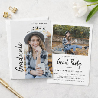 Modern Minimal Two Photo Graduation Party Invitation