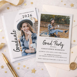 Modern Minimal Two Photo Graduation Party Invitation