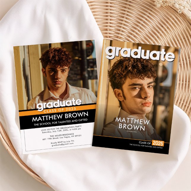 Modern Minimal Two Photo Graduation Party Invitation (Creator Uploaded)