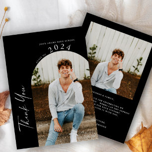 Modern Minimal Two Photo Graduation  Thank You Card