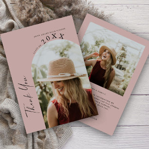 Modern Minimal Two Photo Handwritten Graduation Thank You Card