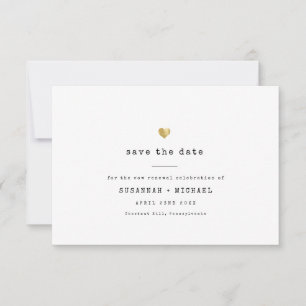 Modern Minimal Typewriter Gold Heart Vow Renewal Save The Date