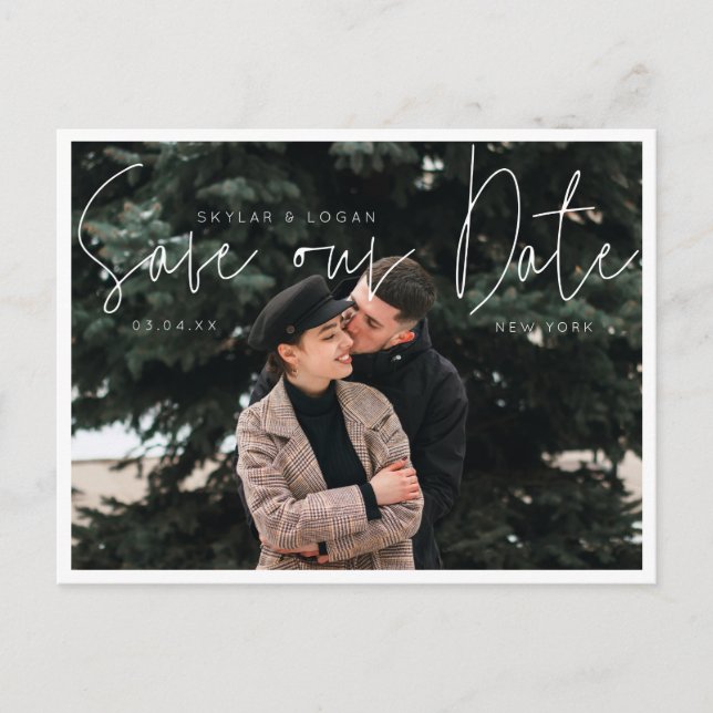 Modern Minimal Typographic Photo Save The Date Announcement Postcard (Front)