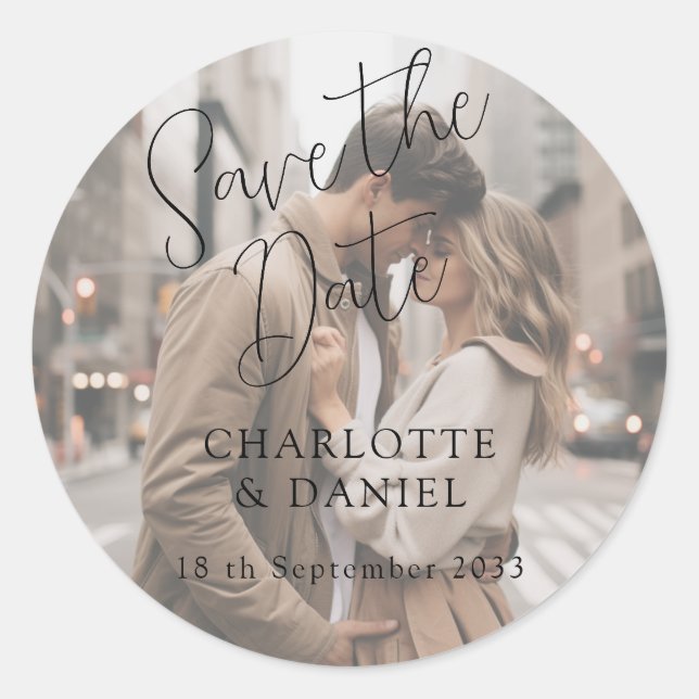 Modern, Minimal, Typography, 1 Photo Classic Round Sticker (Front)