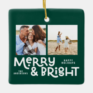 Modern minimal typography 2  photo Christmas  Cera Ceramic Ornament